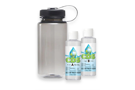 Chlorine Dioxide Drops - Water Treatment Kit | 4oz 125mL 2-Part Solution (+ Water Bottle)